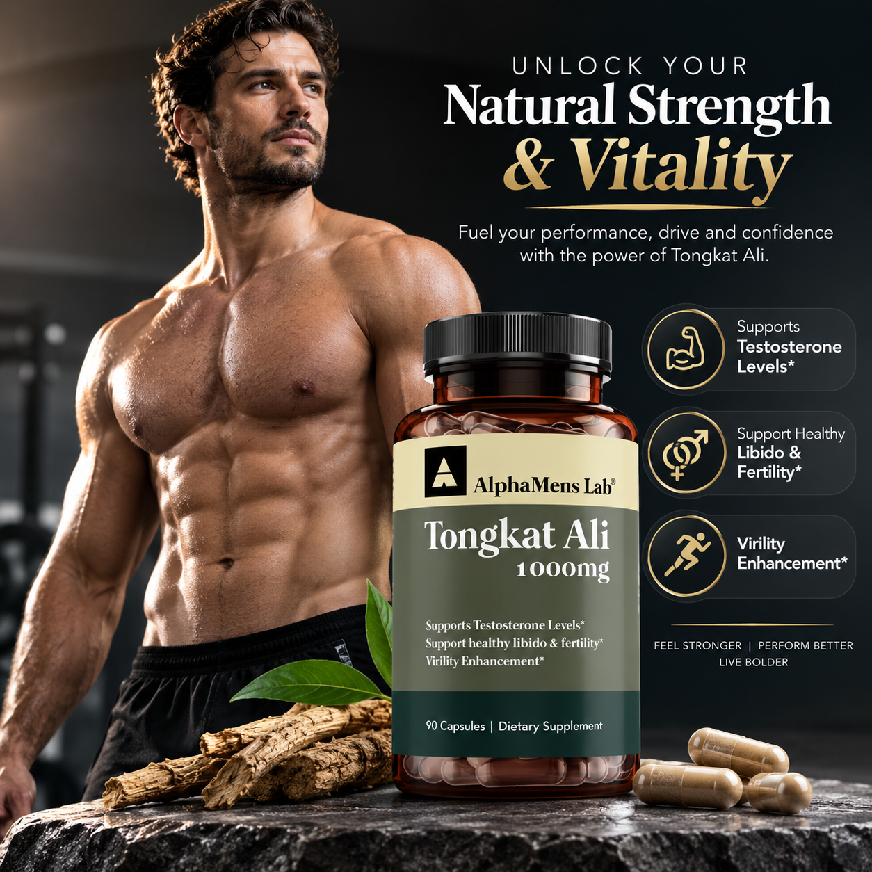 Tongkat Ali supplement, 90 Quick Release Capsules (1000 mg per Capsule)